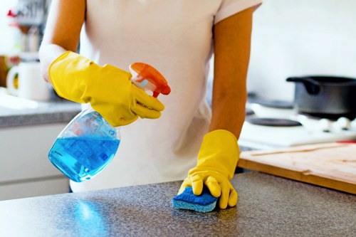 Professional carpet cleaning team following safety procedures